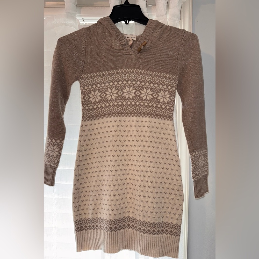 if it were me Y2K 90s grey and Cream sparkly Long Sleeve hooded sweater Dress XS